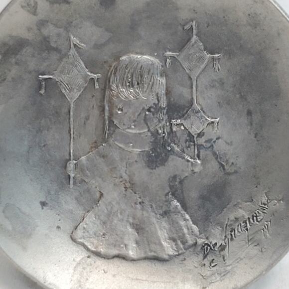 Heavenly Blessings Ltd Ed Pewter Trinket Dish 4" 1003/3000 Signed De Grazia 1977 - Picture 2 of 6